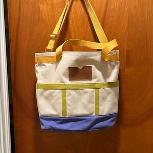 Madewell Cream Canvas Tote with Yellow Straps and Lavender Base